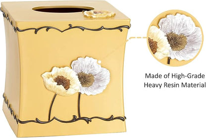 Resin Tissue Box Cover for Modern Home Decor - Minimalist Square Tissue Box Holder for Guest Room, Bedroom, Bathroom, Tabletop & Office - Durable and Aesthetic Tissue Holder, Poppy Fields