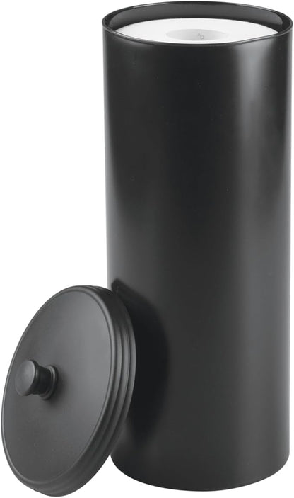 iDesign Freestanding Bathroom Toilet Paper Storage Holder with Lid for 3 Extra Rolls, Matte Black