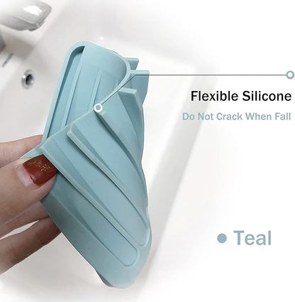 Self Draining Soap Dishes, 4 Pcs Silicone Waterfall Drainer Soap Holder for Bathroom, Extend Soap Life Keep Dry Clean & Easy Cleaning (Black & White)