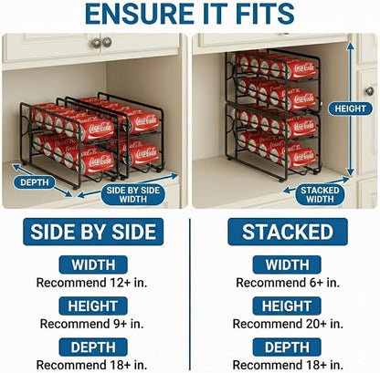 CANYAVE Soda Can Organizer Storage Rack, 2 Pack Stackable Beverage Soda Can Dispenser Organizer Holder for Refrigerator, Cabinet, Pantry (Black)
