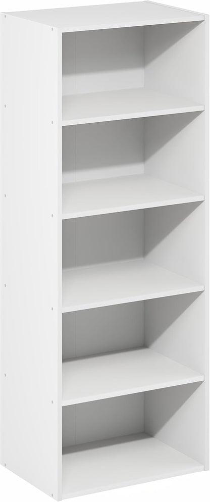Furinno Basic Book Shelf, 5-Tier Bookshelf, Cube Storage Organizer Bookcase with Open Shelf, 11 x 17 x 44, for Living Room, Bedroom, Home Office, White