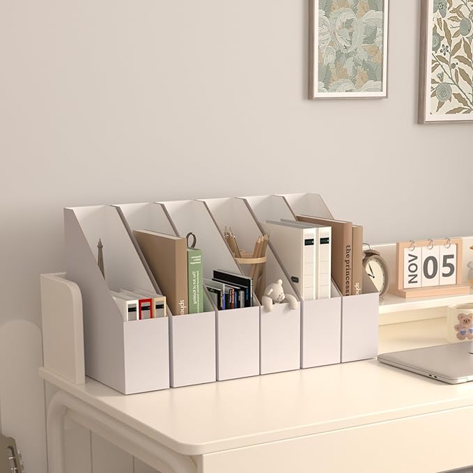 EXYGLO 12 Pack White Magazine File Holder, Cardboard Magazine Rack with Label, Foldable Storage Organizer Box for Book, Documents, 9.9x3.3x12 Inches