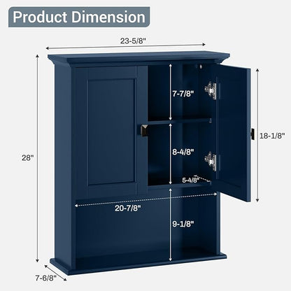 Bathroom Wall Cabinet, Wooden Medicine Cabinet Over Toilet Storage Cabinet with Doors and Adjustable Shelf Wall Mounted Storage Organizer Cabinet Above Toilet (Ultramarine)