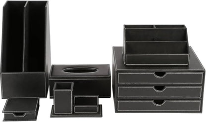 KINGFOM Office Desk Organizer Set 6PCS Desk Set, Desk Organizer Drawer, Files Holder Rack, Multifunction Organizer Box, Pen Holder with Name Card Holder, Memo Paper Holder,and Tissue Box Holder (T05H)