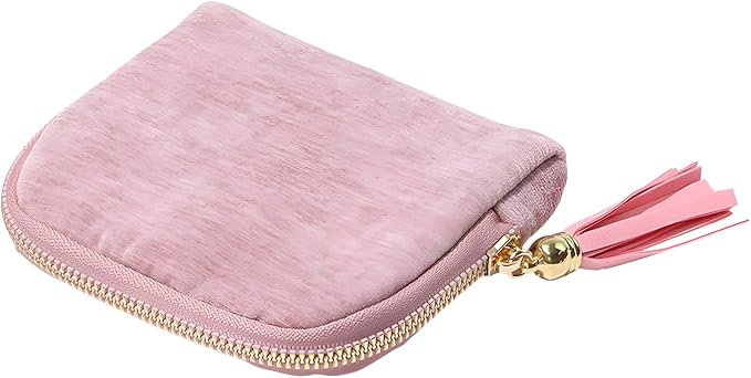 Travel Jewelry Case, Small High-End Large-Capacity Tassel Storage Bag Gifts for Women, Pouch Bags with Zipper, Velvet Jewelry Organizer Storage Bag for Bracelet Rings Earring (Light Pink)