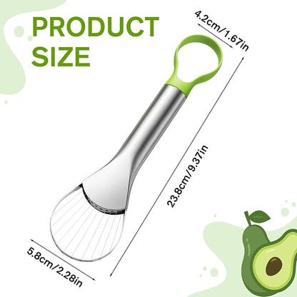 Avocado Slicer Tool, 3-in-1 Stainless Steel Avocado Slicer Tool with Peeler & Pitter, Silver & Green Design for Slicing, Scooping Pit Removal (9.37 x 2.28 In)