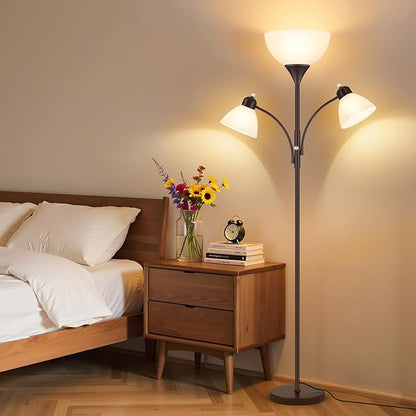Floor Lamp for Living Room,72" Dimmable Torchiere Lamp with 2 Reading Lights for Bedroom, Brown Tall Standing Room Lamp, 3 Bulbs Included