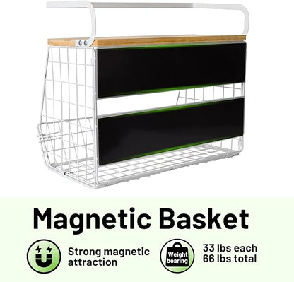 Ofiray-home Magnetic Fridge Shelf with Wood Lid, Fruit Potato Onion Storage Bins, Pantry Organizers, Large Container Spice Rack for Refrigerator, Kitchen Counter, Cabinet (1, White)