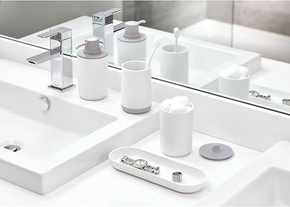 iDesign Toothbrush Holder for Normal Toothbrushes, Spin Brushes, and Toothpaste, The Cade Collection - 3" x 3" x 4. 5", White/Gray