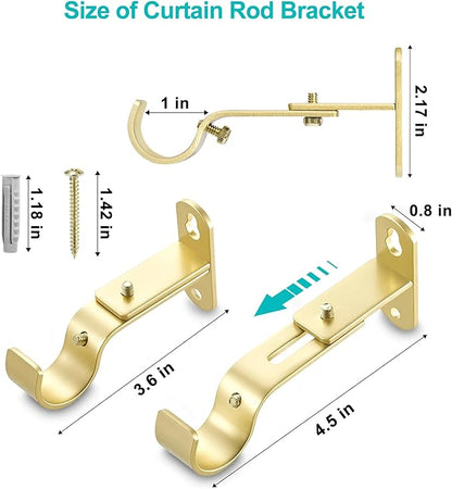 Adjustable Curtain Rod Brackets, Metal Window Drapery Rod Hanger Holders Hooks for 1 inch Rods (Warm Gold, Set of 3)