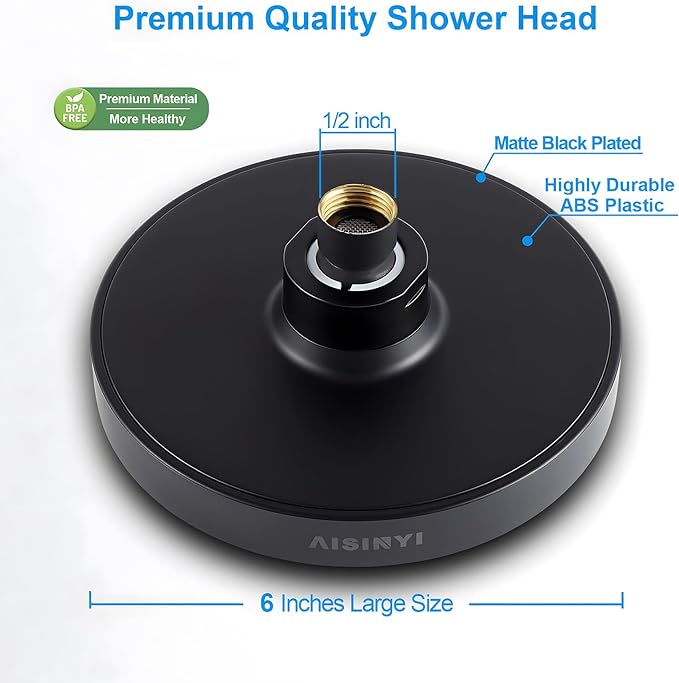 High Pressure Rainfall Shower Head, 6 Inches Luxury Modern Showerhead with Perfect Adjustable Replacement, Removable Restrictor, Easy Installation for Your Bathroom Shower Heads (Matte Black)
