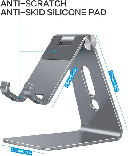 OMOTON Adjustable Cell Phone Stand, C2 Aluminum Desktop Phone Holder Dock Compatible with iPhone 15 14 13 Xs XR 8 Plus 7 6, Samsung Galaxy, Google Pixel, Android Phones, Grey