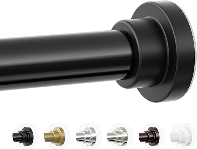 Mcrbeay Shower Curtain Rod, 1" Diameter Heavy Duty Tension Shower Rod, Non Slip Adjustable 28-46 inch No Drilling Shower Curtain Rods Spring Tension For Bathroom, Shower Stall, No Rust, Black