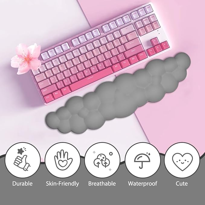 JIKIOU Upgrade Leather Cloud Keyboard Wrist Rest, Cloud Wrist Rest with Non-Slip PU Base, Comfortable Memory Foam Wrist Rest for Computer Laptop Mac Gaming Office and Pain Relief Christmas Wish Gift