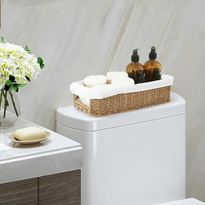 YRMT Rattan Toilet Tank Basket Toilet Paper Storage Baskets for Bathroom Handwoven Toiletry Countertop Organizer Water-Resistant Home Decor 14" x 6" x 4" (Rattan)