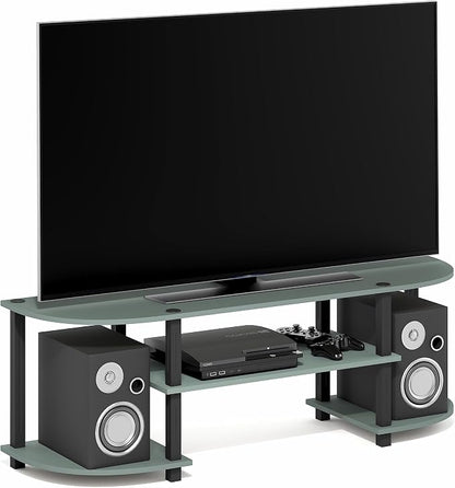 Furinno Turn-S-Tube TV Stand, 3-Tier Entertainment Center for TV up to 55 Inch, TV Console with Round Corner and Open Shelves, for Living Room, Bedroom, Sage Green