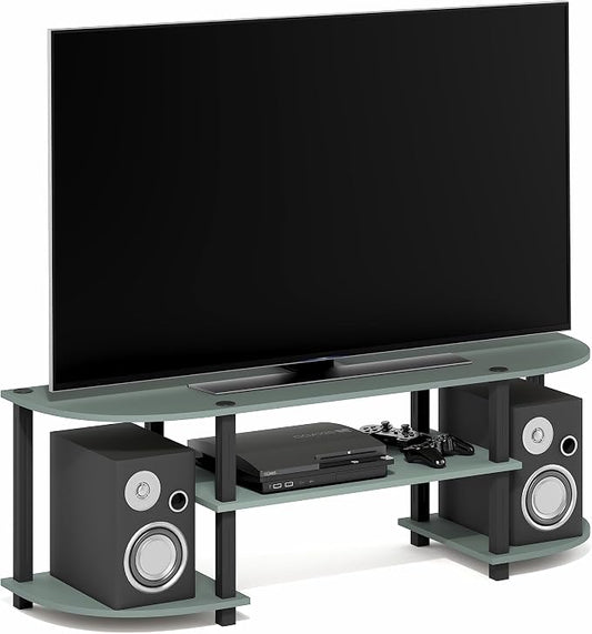 Furinno Turn-S-Tube TV Stand, 3-Tier Entertainment Center for TV up to 55 Inch, TV Console with Round Corner and Open Shelves, for Living Room, Bedroom, Sage Green