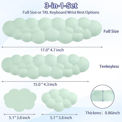 Sushret Cloud Wrist Rest Keyboard, Cloud Keyboard Wrist Pad Set with PU Leather Memory Foam, Cute Arm Rest for Palm Support, PC/Gaming Desk Accessories/Office Setup/Computer Hand Cushion - Light Green