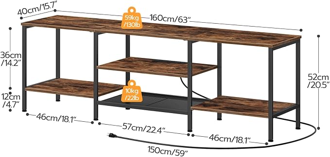 HOOBRO TV Stand with Power Outlets to 75 Inches, TV Console Table with Open Storage Shelves Cabinet, Industrial Media Entertainment Center for Living Room Bedroom, Rustic Brown and Black BF60DS01