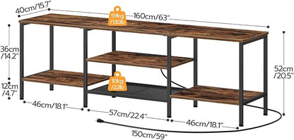 HOOBRO TV Stand with Power Outlets to 75 Inches, TV Console Table with Open Storage Shelves Cabinet, Industrial Media Entertainment Center for Living Room Bedroom, Rustic Brown and Black BF60DS01