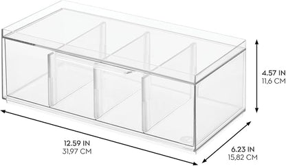 iDesign XL Tea Bag Organizer for Counter, 4-Section Clear Stackable Tea Storage Drawer for Cabinet, 2-Pack