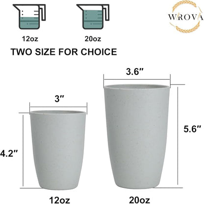 Wrova Wheat Straw Cups 8 PCS Good Alternative to Plastic Reusable Cups 12 oz Unbreakable Drinking Cup Reusable Dishwasher Safe Water Plastic Glasses Light Grey