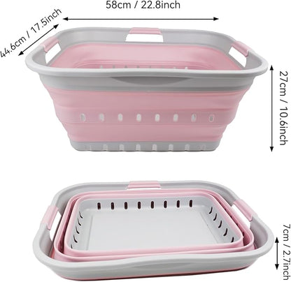 SAMMART 42L (11 gallon) Collapsible Plastic Laundry Basket - Foldable Pop Up Storage Container/Organizer - Portable Washing Tub - Space Saving Hamper/Basket (Grey/Pale Pink)