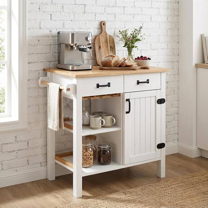 From the Tree Furniture Modern Kitchen Island Cabinet with Convenient Storage Drawers - Solid Pine Wood Coffee Bar Cart, 31" Storage & Organization Solution - Practical Kitchen Cabinet