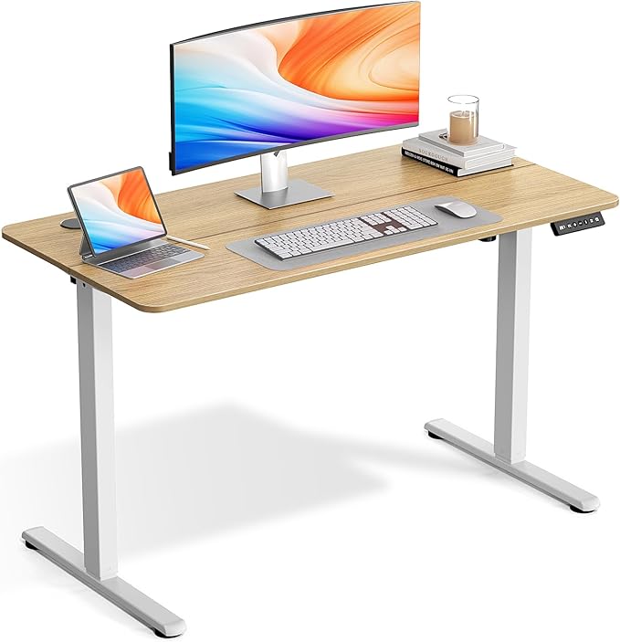 Electric Standing Desk Adjustable Height 48 x 24 Inch, Sit Stand Desk, Stand up Desk for Home Office, Computer Workstation (Spliced Desktop,Oak)