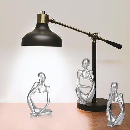 Sandstone Resin Thinker Style Abstract Sculpture Statue Collectible Figurines Home Office Bookshelf Desktop Decor (Small Silver, 3pcs)
