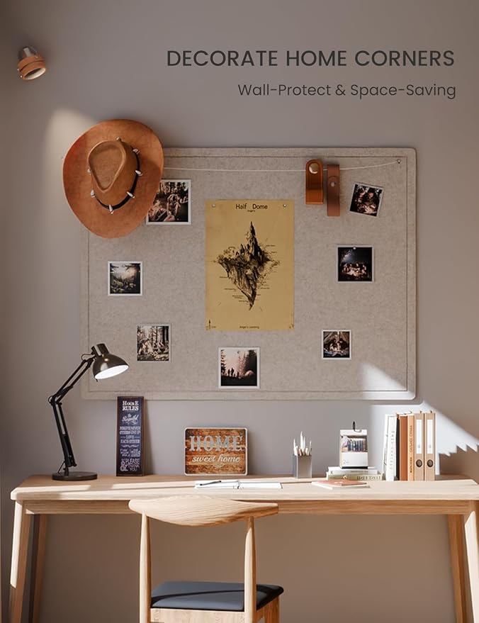 Fluxynara Large Bulletin Board, 47.2" x 35.4" Cork Board Alternative with 24 Safe Removable Adhesive Tabs, Foldable Felt Pin Board for Home Office, Classroom, Bedroom,Entryway for Walls— Oatmeal