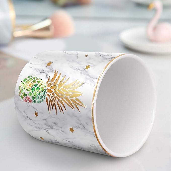 WAVEYU Cute Aesthetic Pencil Holder for Desk, Pineapple Pen Cup Holder, Pretty Office Accessories for Girls Women, Ceramic Organizers, Makeup Brush Holder for Home, Green Pineapple