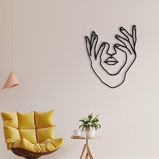 Wita Home Modern Hands and Face Woman Metal Wall Art, Minimalist Line Art for Living Room, Bedroom, or Office, Artistic Iron Wall Decor, Gift for Her, Elegant 3D Black Metal Sculpture (18x14 inches)