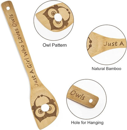 5PCS Owl Wooden Cooking Spoons,Owl Gifts,Owl Kitchen Gifts,Owl Gift,Cat Mom Gifts,Owl Decor,Owl Gifts for Owl Lovers,Owl Gifts for Women,Bamboo Cooking Spoons Housewarming Wedding Cooking