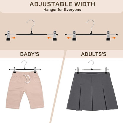 POZEAN Pants Hangers with Clips for Women 20 Pack, 12Inch Adjustable Heavy Duty Skirt Hangers, Space Saving Non-Slip Shorts Jeans Trousers Clothes Hangers, Black