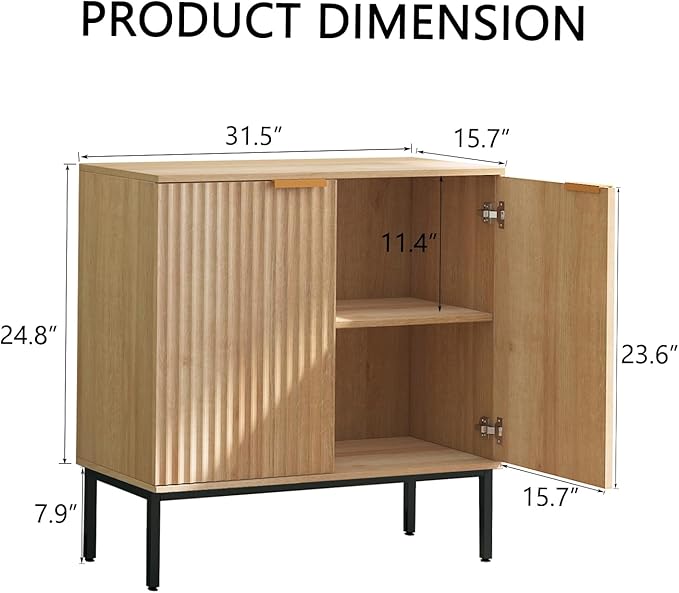 Fluted Sideboard, Buffet Cabinet with Storage, Wooden with Doors and Shelves, Accent Cabinet for Living Dining Room, Entryway