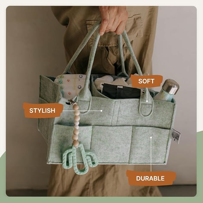 Parker Baby Diaper Caddy - Nursery Storage Bin and Car Organizer for Diapers and Baby Wipes - Sage Green, Regular