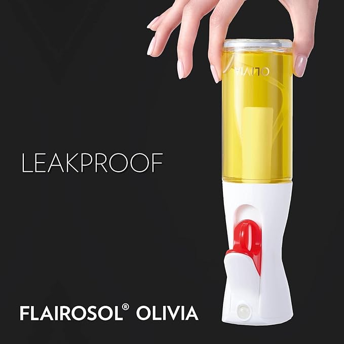 OLIVIA SIGNATURE Advanced Kitchen Oil Sprayer with Flairosol Technology, Fine Mist & Portion Control, Refillable Glass Olive Oil Cooking Spray Bottle for Air Fryer, Salad, BBQ, 130ml (Gold Print)