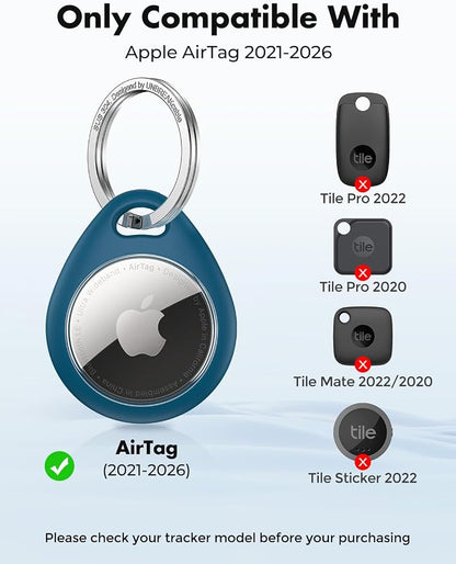 UNBREAKcable Holder for Apple AirTag - 4 Pack [Fit Tightly Design] [Easy to Install] [Hold Air Tag Securely] Waterproof TPU Protective Case with 304 Stainless Steel Keychain Key Ring, Black+Blue