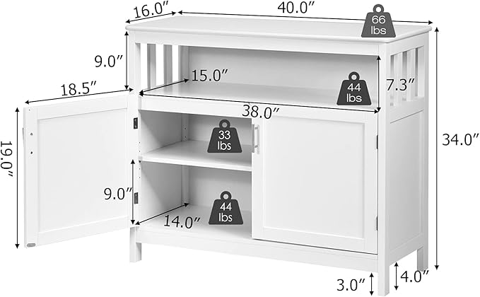 Giantex Kitchen Buffet Sideboard, Wooden Storage Server Cupboard Cabinet, Dining Room Living Room Bar Furniture 2-Door Console Table w/ 5-Position Adjustable Shelf & Open Shelf Drawer Cabinets (White)