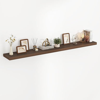 Acovy 72 Inch Floating Shelves, 3D Textured Wood Grain, 72"x9.25"x1.5" Inch Deep Floating Shelves for Wall, Wooden Shelves for Bathroom, Bedroom, Living Room, Walnut, 1 Piece