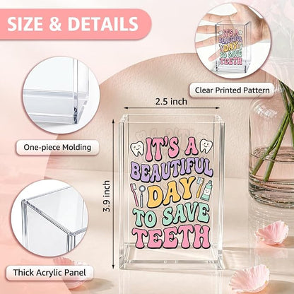 It's A Beautiful Day To Save Teeth Acrylic Pencil Holder Cup, Funny Tooth Pen Holder Cup for Dentist Dental Assistant Orthodontist, Appreciation Dentist Day Gifts, Dental Office Decor Organizer