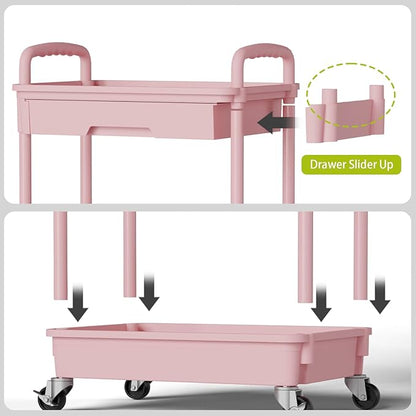 Sorgion 5 Tier Rolling Cart Organizer,Bathroom Cart Organizers with Wheels Laundry Room Organization Mobile Shelving Unit Utility Cart Storage Shelves Multi-Functional for Office, Home(Pink)