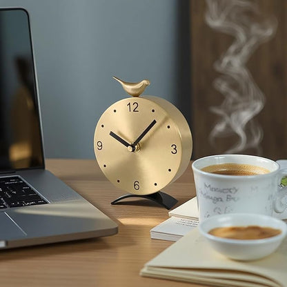 Brass Creative Clock - Silent Non-Ticking Desk Clock, Elegant Home & Office Decorative Clock, Vintage Brass Table Clock, Gift Idea for Housewarming & Birthday