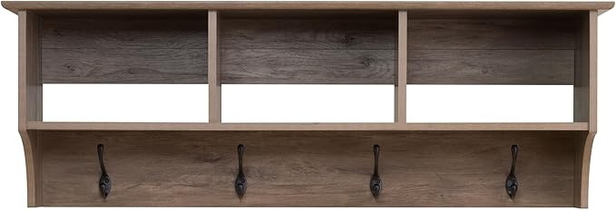 Prepac Drifted Gray 48" Contemporary Wall Mounted Coat Rack, Coat Hooks Wall Mount with 3 Shelves, Ideal for Hallway or Entryway Hanging Solution, 11.5"D x 48"W x 14.25"H