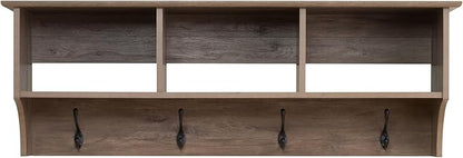 Prepac Drifted Gray 48" Contemporary Wall Mounted Coat Rack, Coat Hooks Wall Mount with 3 Shelves, Ideal for Hallway or Entryway Hanging Solution, 11.5"D x 48"W x 14.25"H