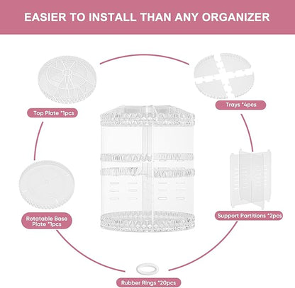 360 Rotating Makeup Organizer, DIY Adjustable Cosmetics Organizer[Patented Product], Professional Acrylic Make Up Caddy Shelf Storage Perfume, Lipsticks, Makeup Brushes or Accessories (Transparent)