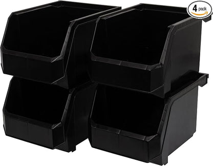 ReadySpace Plastic Containers for Organizing and Storage Bins for Drawers, Desks, Office Organization, and Garage, Stackable Bins, Medium-Tall (7" x 11" x 8"), 4-Pack, Black