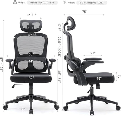 SIHOO Ergonomic Office Chair, Adjustable Lumbar Support, 110-130° Tilt, 3D Armrests, Rolling Computer Desk Chair with Headrest Black