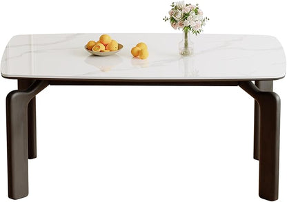 59'' Modern Dining Table, Sintered Stone Dining Table, Rectangular Slate Patio Table with Metal Legs, Indoor-Outdoor Ceramics Table for Patio, Backyard, Scratch and Heat Resistant